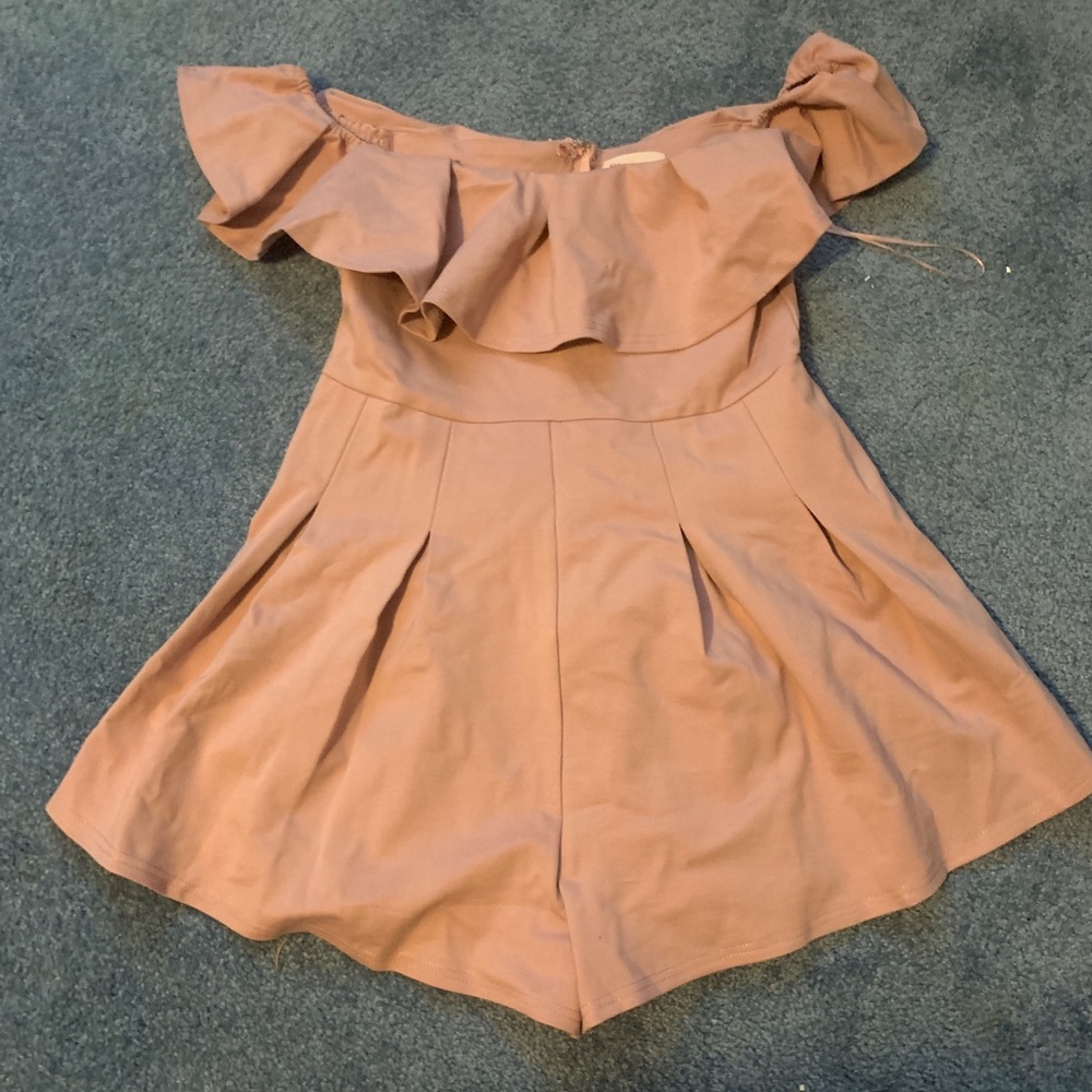 blush pink off the shoulder romper